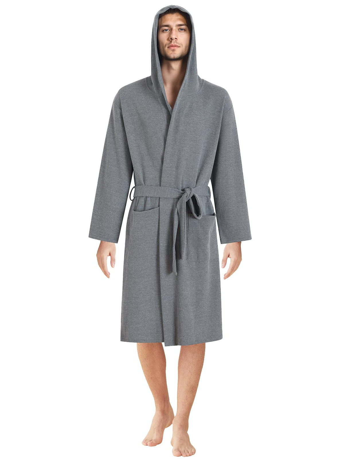 Latuza Men's Waffle Knit Hooded Robe Lightweight Bathrobe