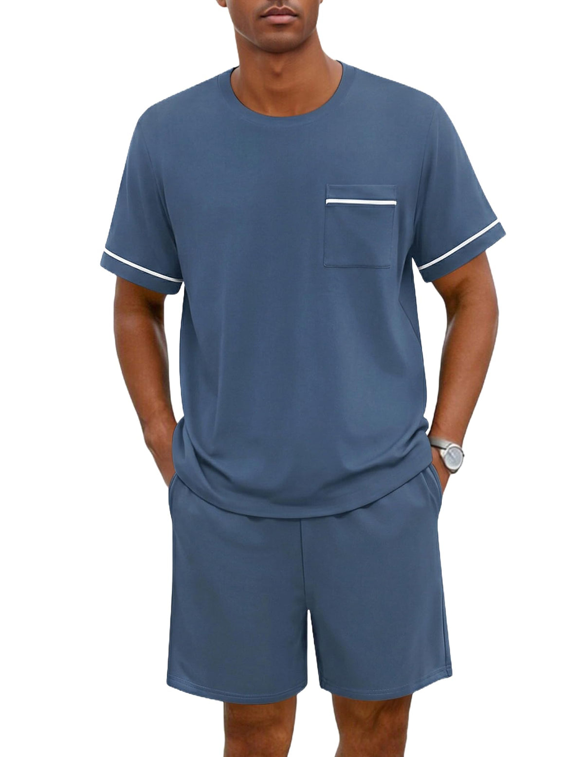 Ekouaer Men pajama set 2 Piece Short Sleeve Shirt and Shorts Lounge Sets