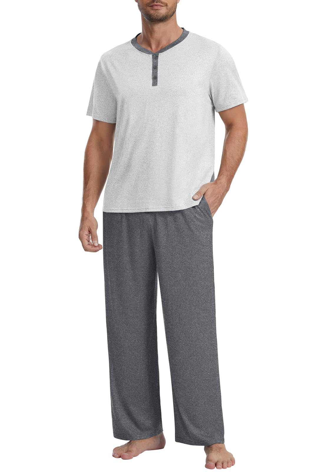 Mens Pajamas Set Henley Neckline Lightweight Sleepwear Pjs S-3XL