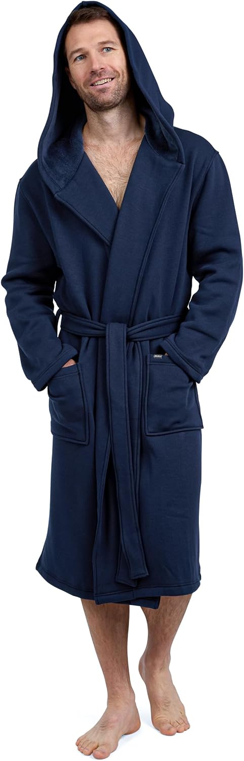 Eddie Bauer Mens Robe - Luxury Fleece Bathrobe with Hood and Pockets | Soft Warm Plush Winter Bath Robe for Men