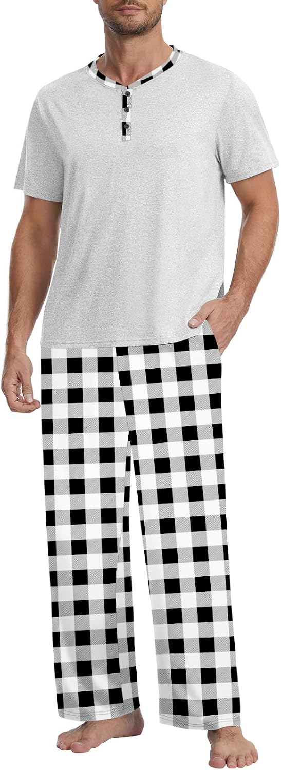 Mens Pajamas Set Henley Neckline Lightweight Sleepwear Pjs S-3XL