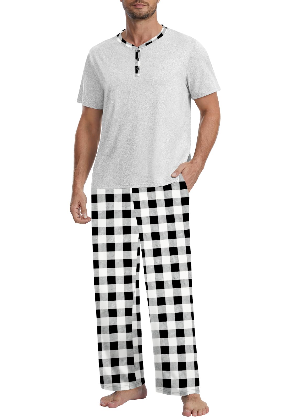 Mens Pajamas Set Henley Neckline Lightweight Sleepwear Pjs S-3XL