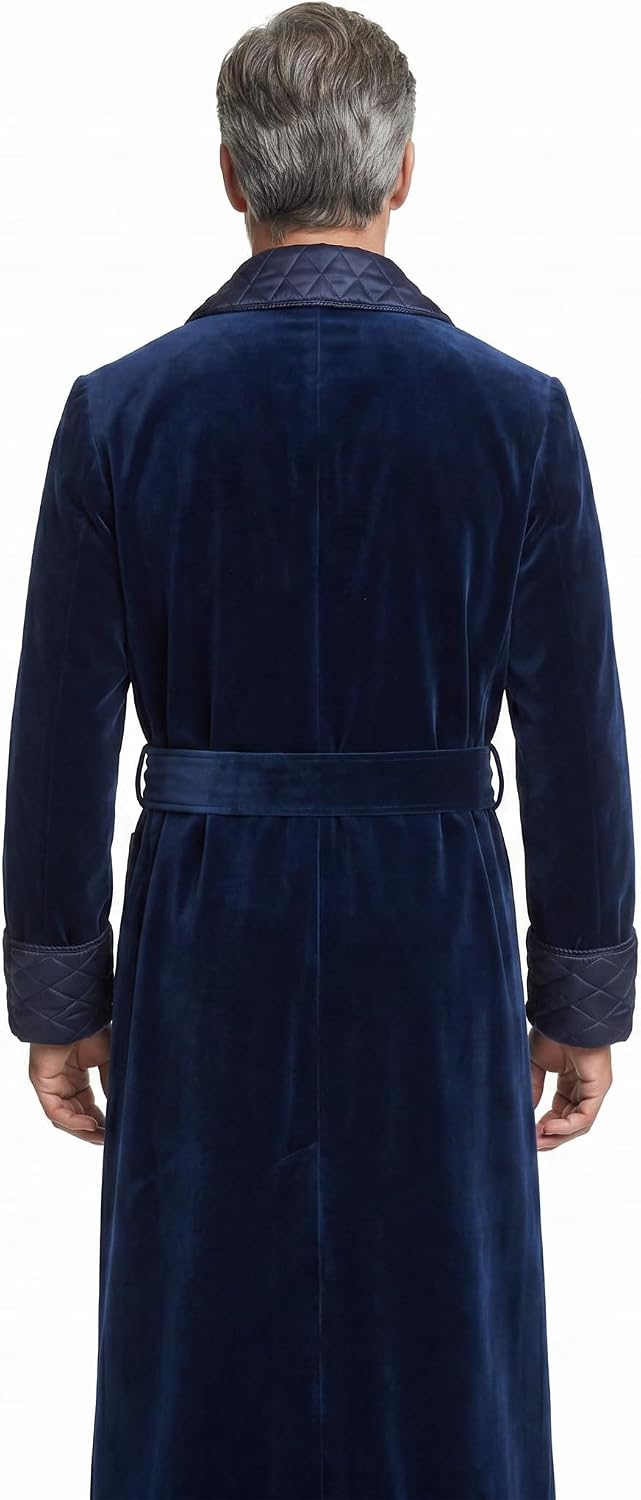 Smoking Jacket Green Long Velvet Gown For Men English Vintage Gentleman Belted Robes