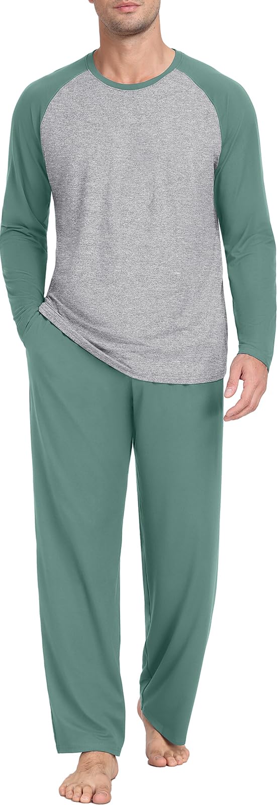 PrinStory Men's Pajama Sets Loungewear Sleepwear Pjs Lightweight Long Sleeve Shirts and Bottoms Soft Comfy Sleep Sets S-4XL