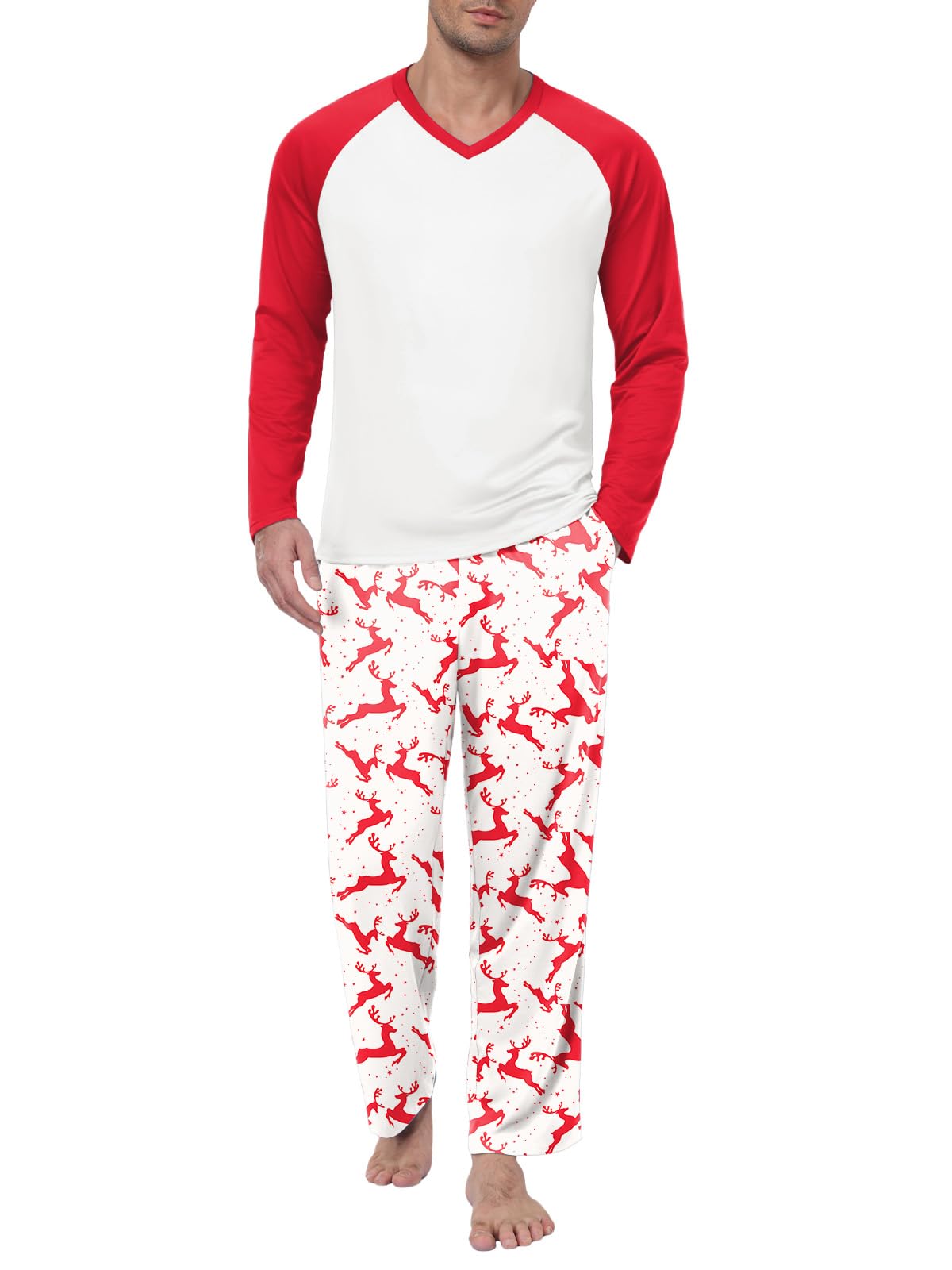 Feiersi Men's Pajama Set Soft Long Sleeve Pjs Sets V-neck Loungewear Shirts