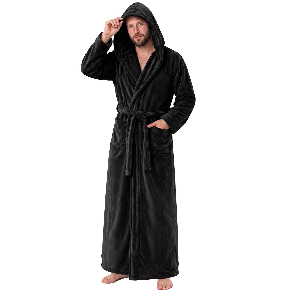 Gihuo Mens Long Robes Full Length Plush Hooded Bathrobe