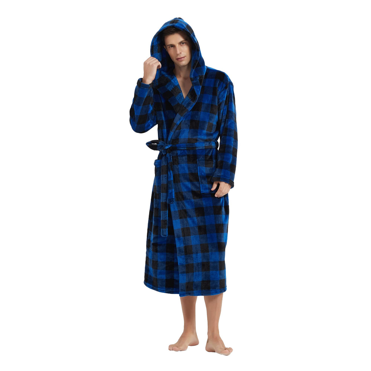 Vulcanodon Mens Robe with Hood, Fleece Bathrobe Plush Robes for Men