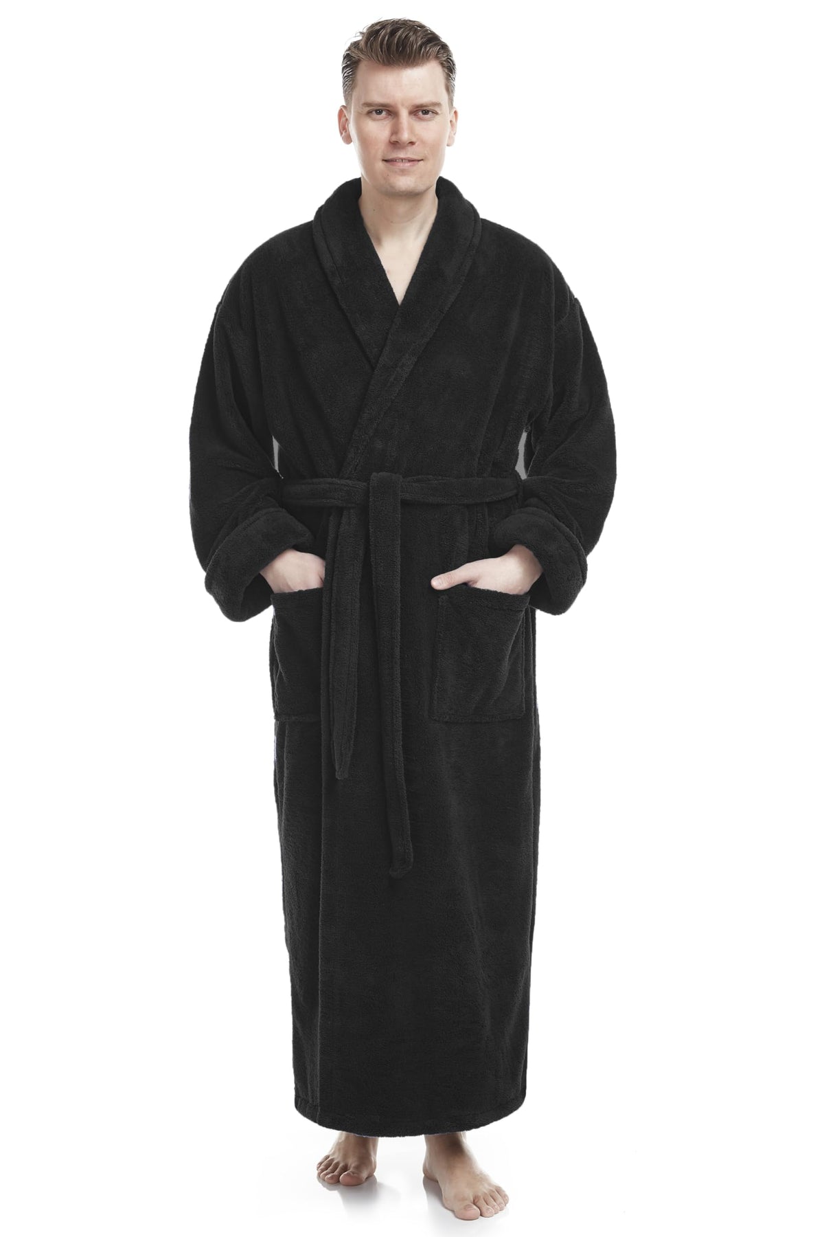 Arus Men's Shawl Collar Full Length Tall Long Fleece Robe, Turkish Bathrobe