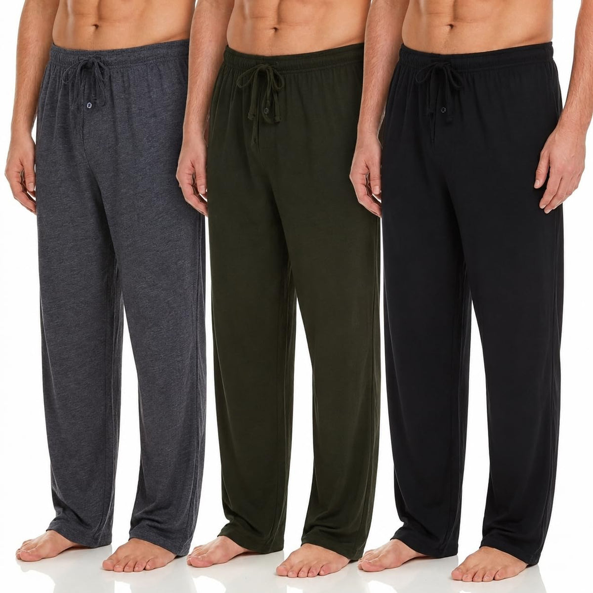 DARESAY Mens Pajama Pants 3 Pack – Soft Knit Lounge Sleepwear with Pockets, Elastic Waist & Drawstring, Up to 3XL