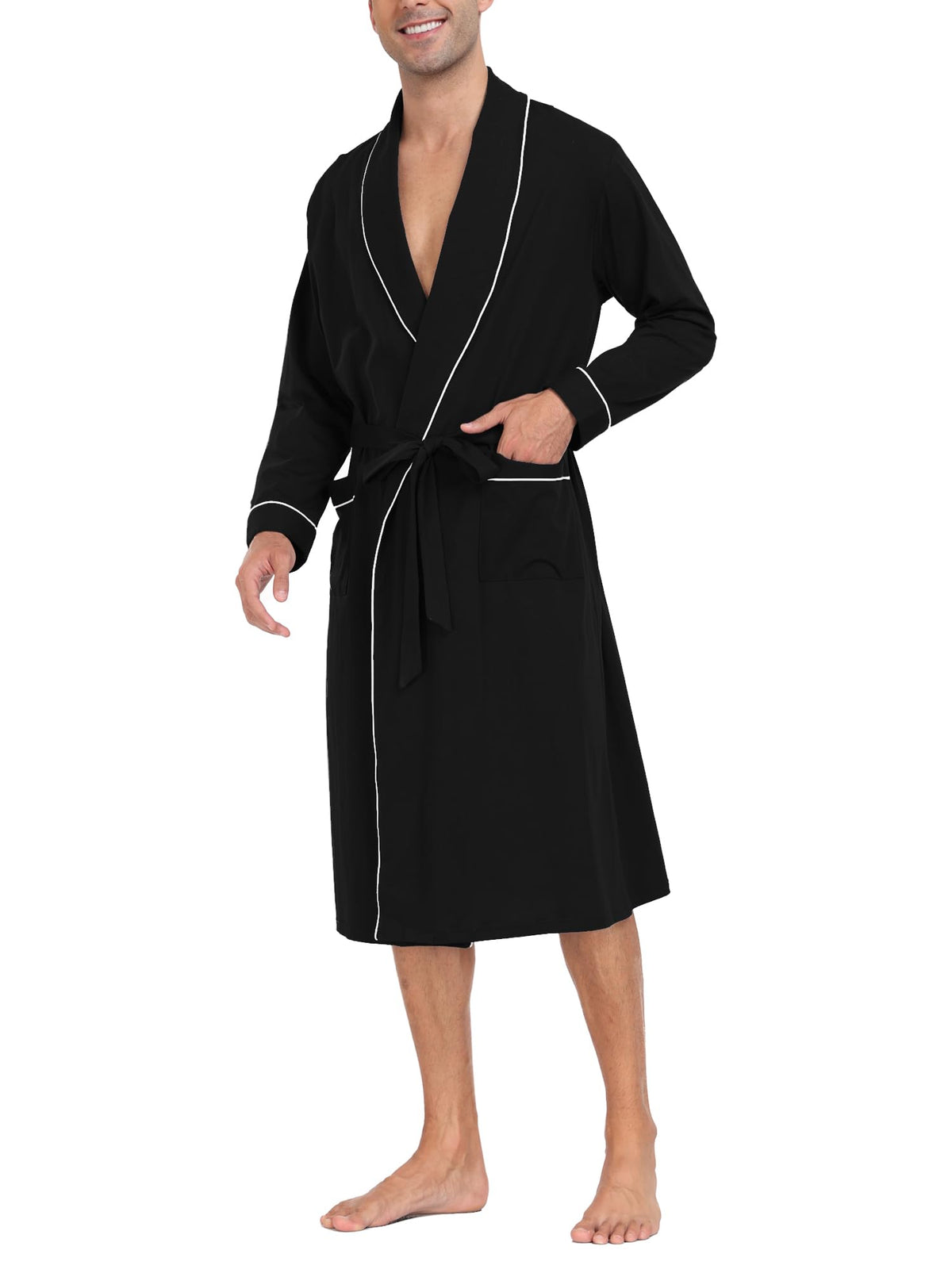 EA'S SECRET Men's 100% Cotton Robes Lightweight Long Sleeve Kimono Bathrobe Soft Over the Knee Sleepwear