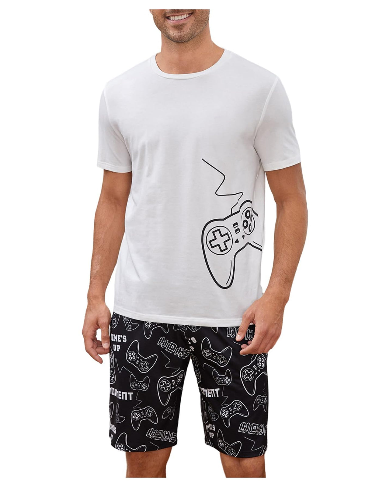 Verdusa Men's Pajamas Set 2 Piece Pjs Sets Short Sleeve Letter Print Tee and Short Lounge Set
