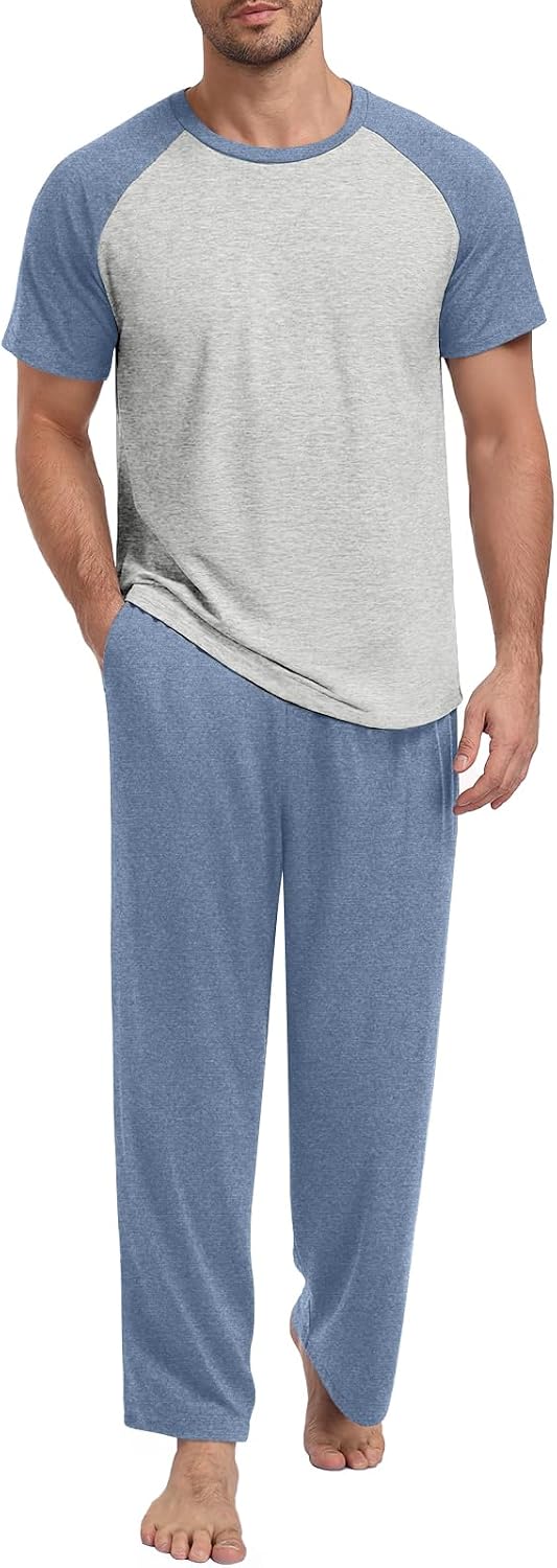 Yincro Mens Pajamas Set Lightweight Loungewear Short Sleeve Sleepwear S-3XL