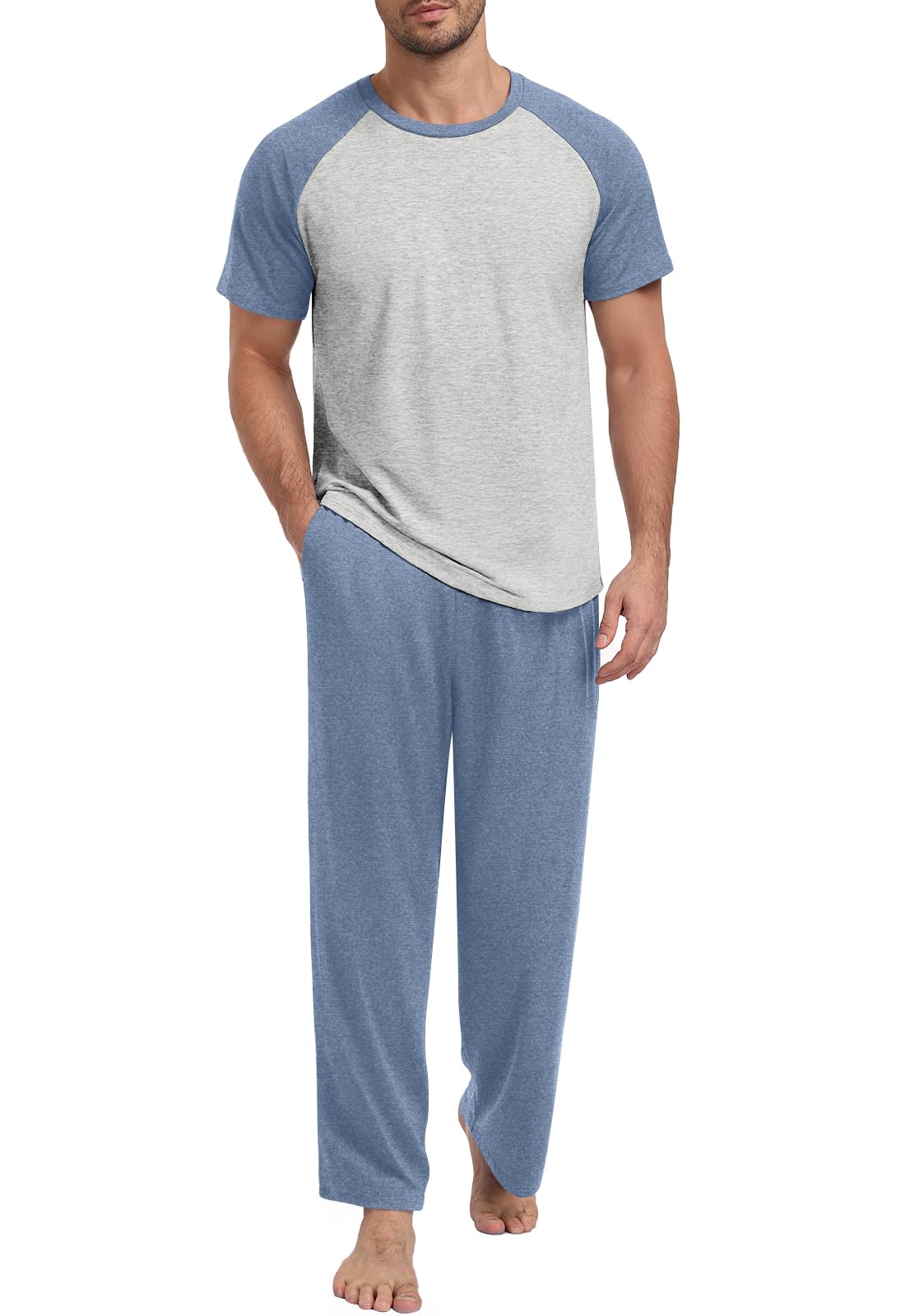 Yincro Mens Pajamas Set Lightweight Loungewear Short Sleeve Sleepwear S-3XL