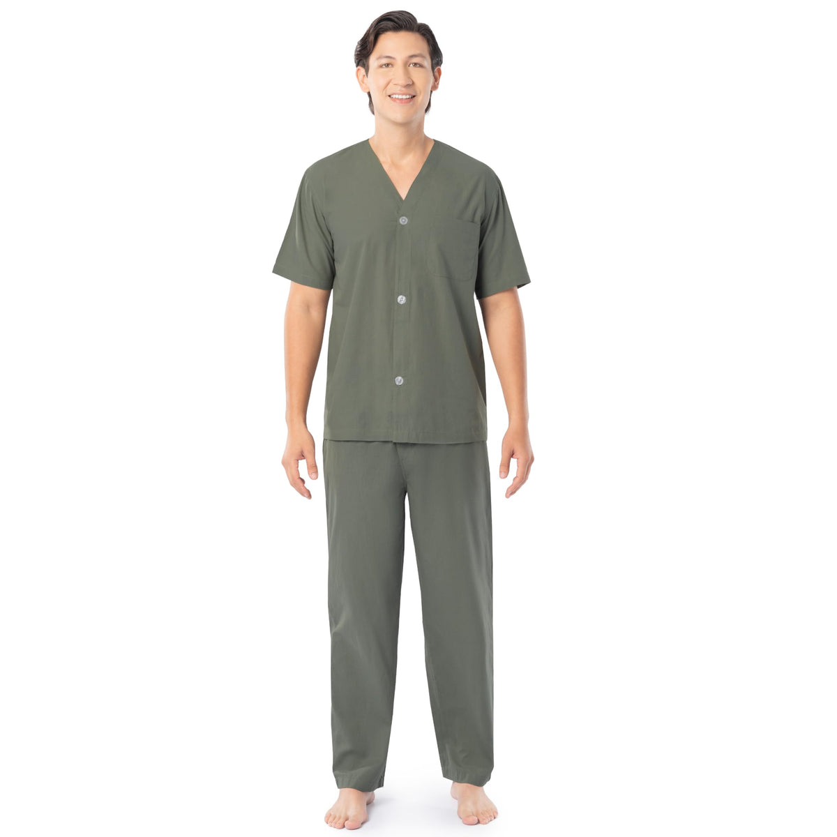 Fruit of the Loom Men's Broadcloth Short Sleeve Top and Long Pants Pajama Set