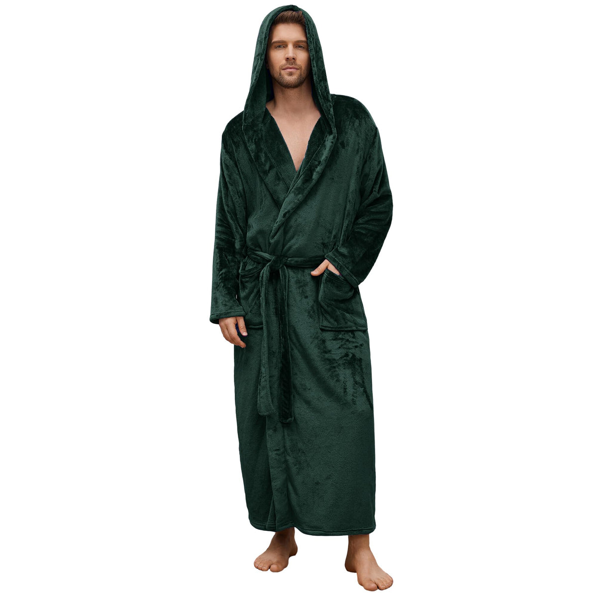 U2SKIIN Mens Fleece Robe Hooded Bathrobe Plush Robe for Men