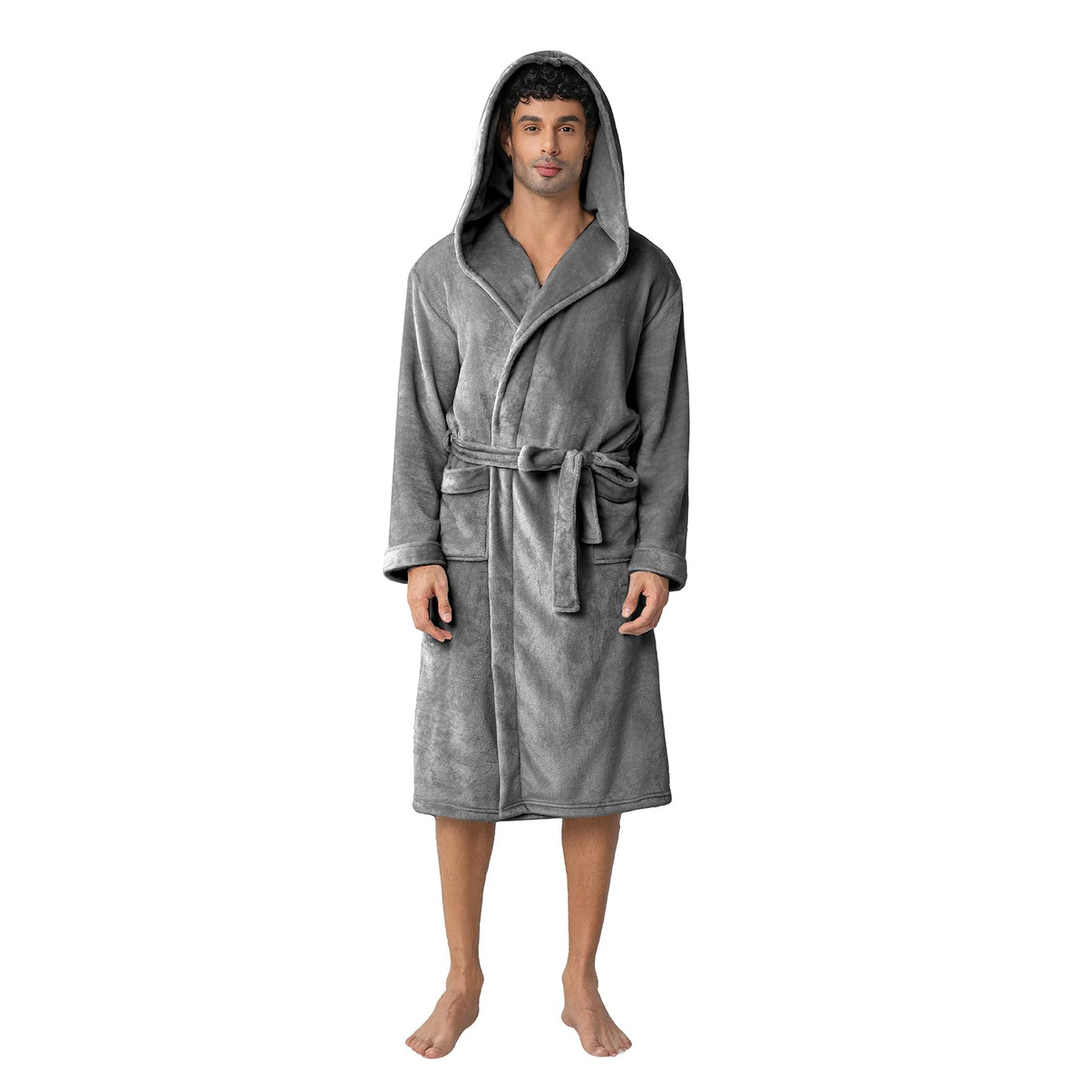 Men's Hooded Robe, Premium Plush Warm Bathrobe