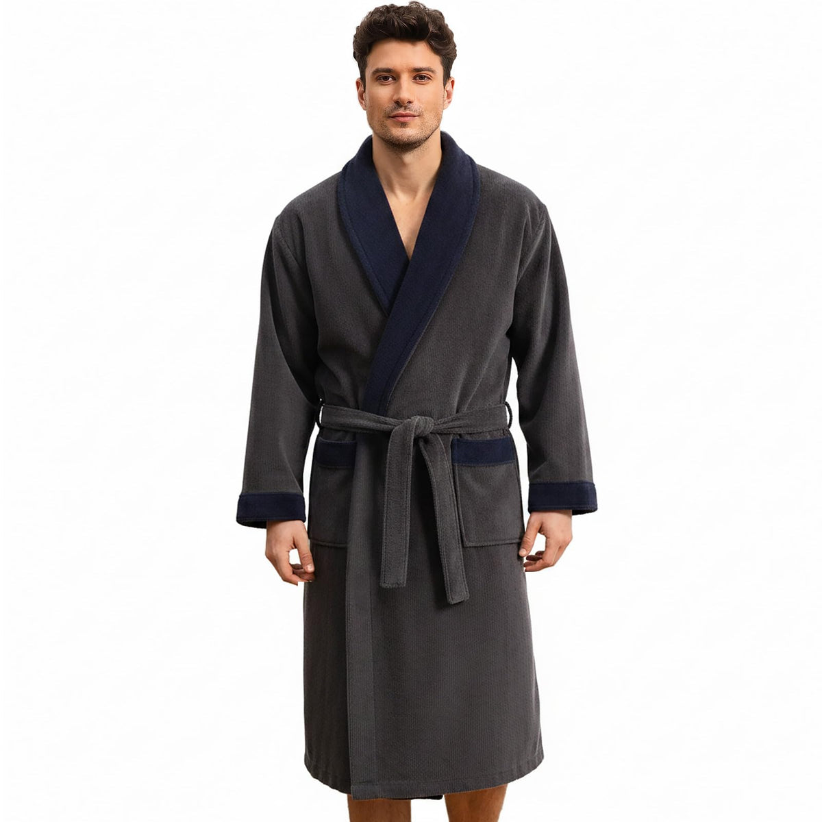 Men's Towel Robe with Shawl Collar Bathrobe, Absorbent Terry Cloth Robe for Men with Pockets, Quick-Dry Home Spa