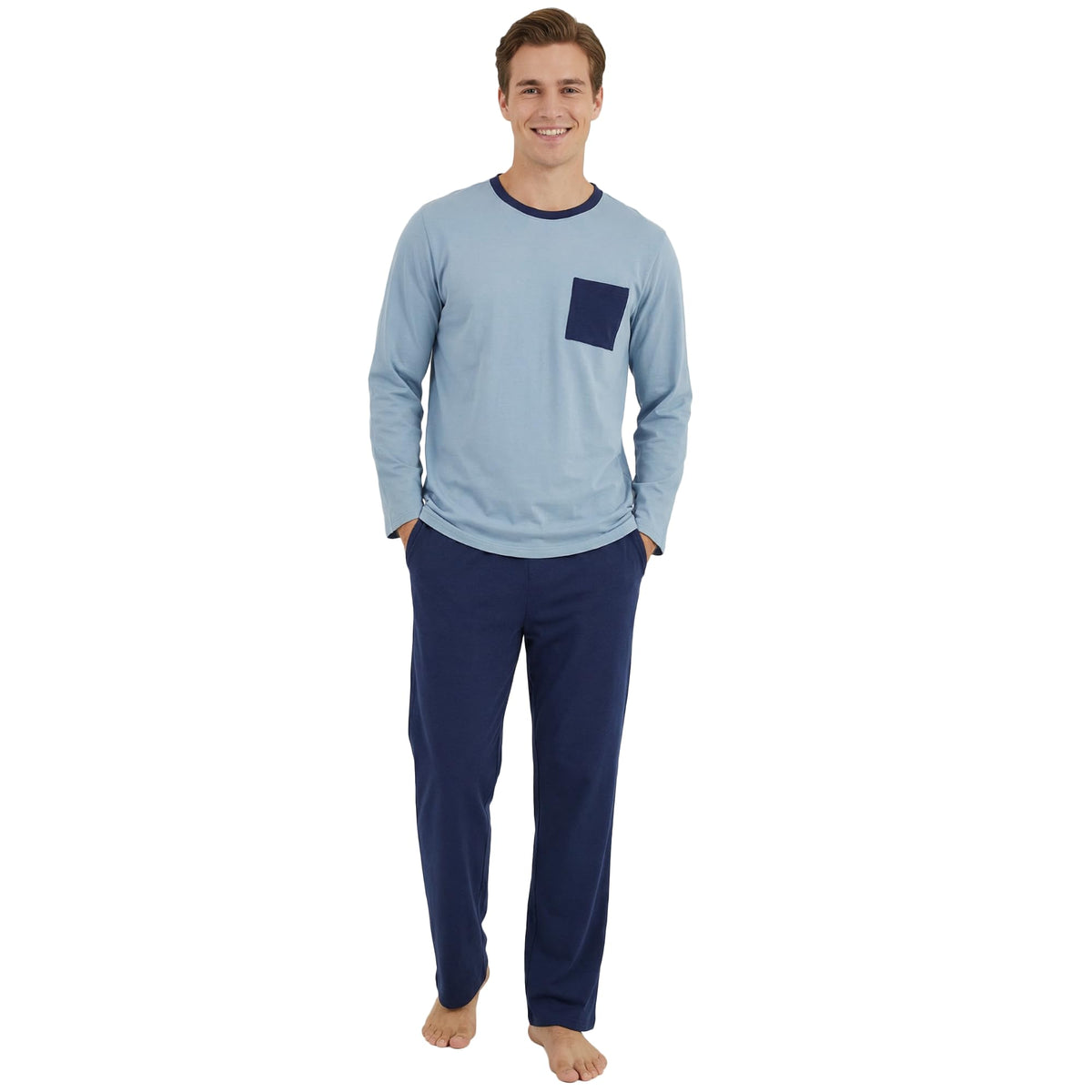 Vulcanodon Men's Organic Cotton Pajama Set Soft Long Sleeve Pjs for Men