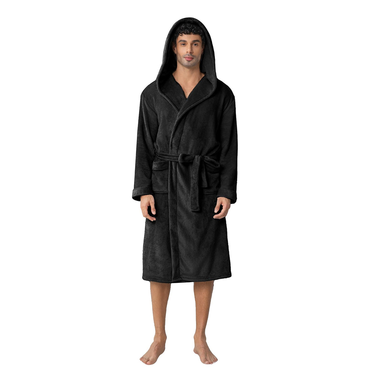 Men's Hooded Robe, Premium Plush Warm Bathrobe