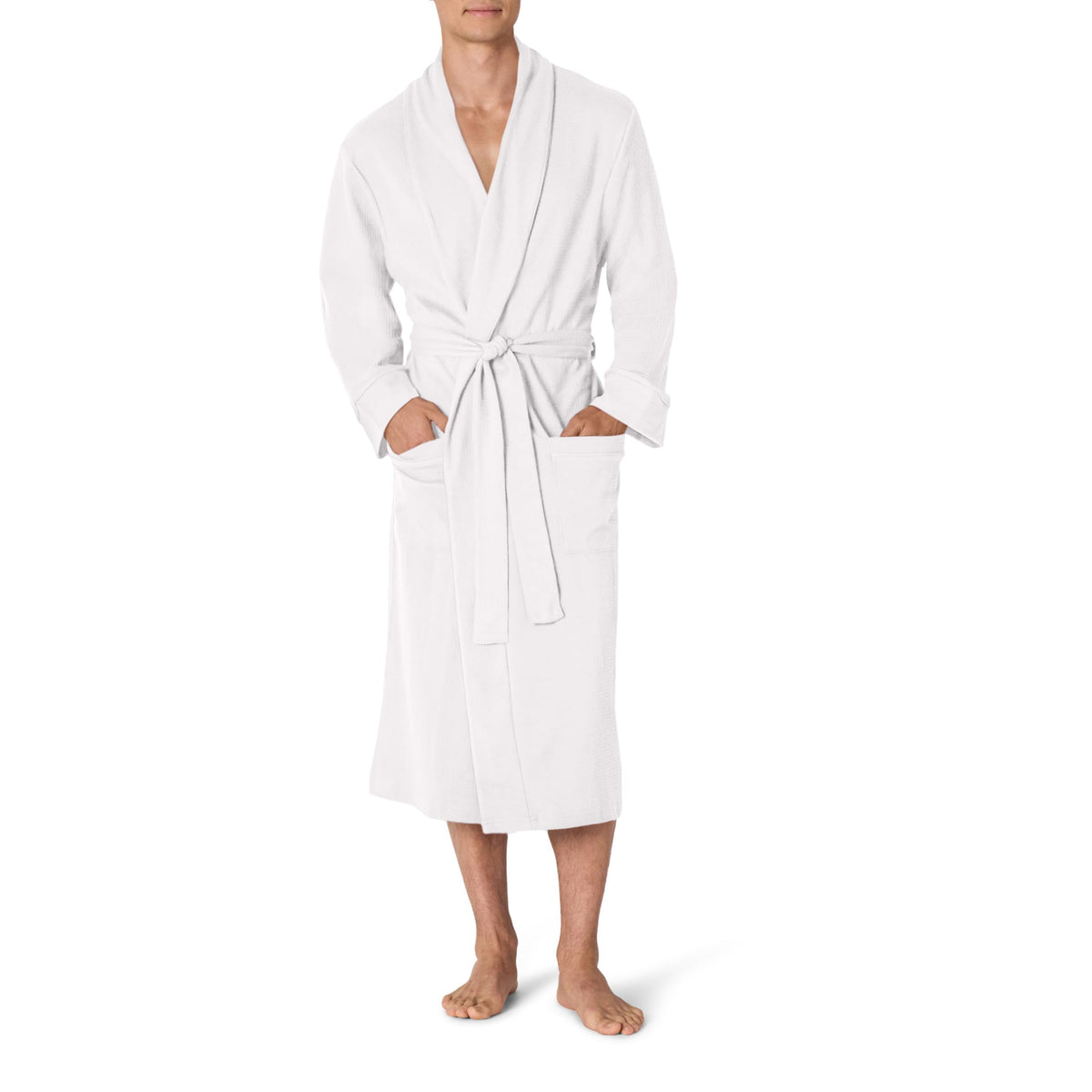Amazon Essentials Men's Lightweight Cotton Waffle Bath Robe, Mid-Length Loungewear (Available in Big & Tall)