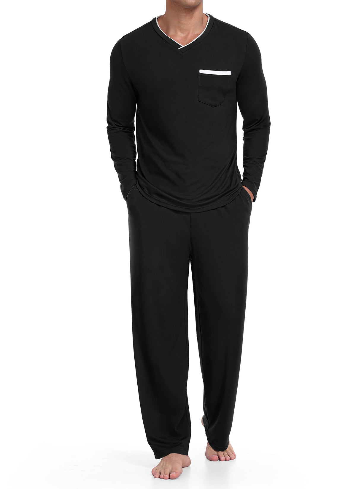 RQP Men's Long Sleeve Pajama Set Soft Stretch Sleepwear with Pockets