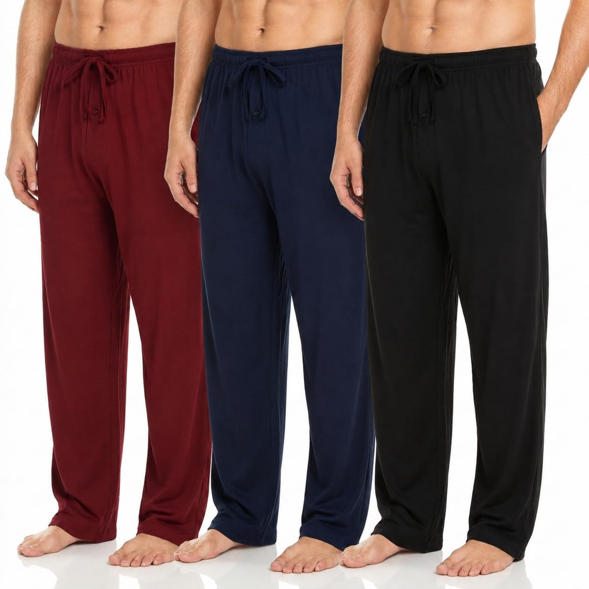 DARESAY Mens Pajama Pants 3 Pack – Soft Knit Lounge Sleepwear with Pockets, Elastic Waist & Drawstring, Up to 3XL