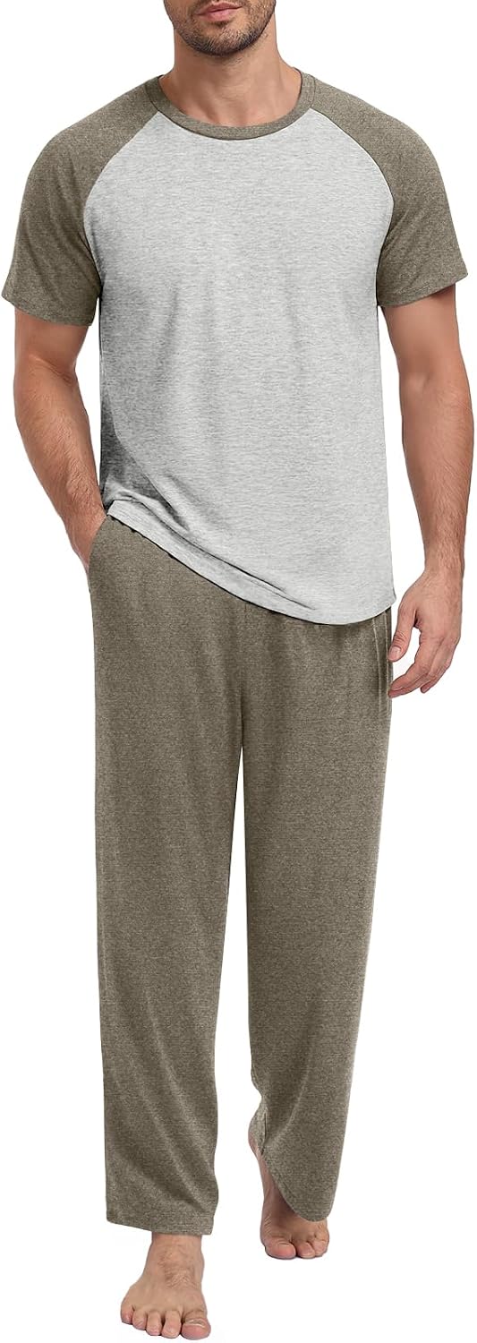 Yincro Mens Pajamas Set Lightweight Loungewear Short Sleeve Sleepwear S-3XL