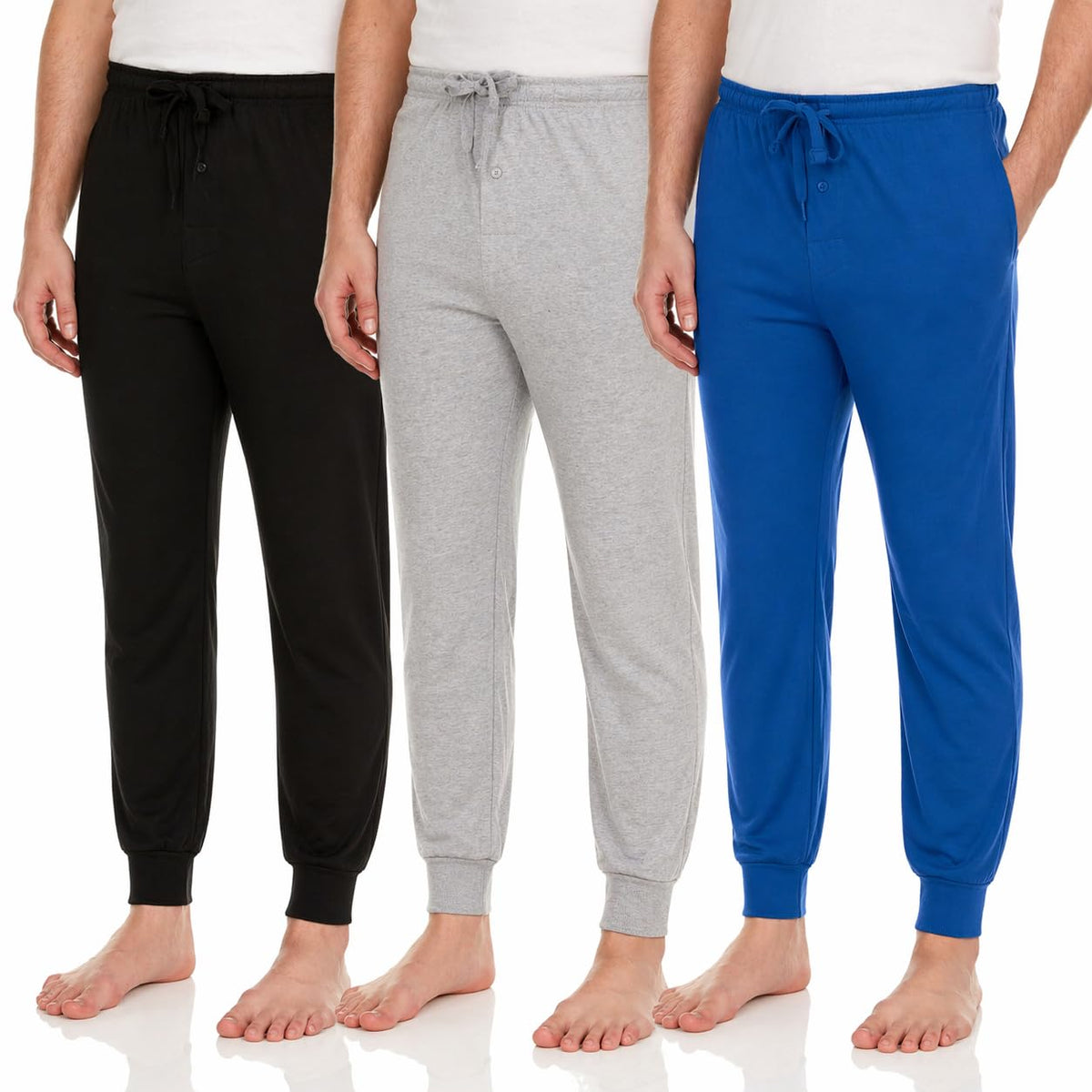 DARESAY Mens Pajama Pants 3 Pack – Soft Knit Lounge Sleepwear with Pockets, Elastic Waist & Drawstring, Up to 3XL