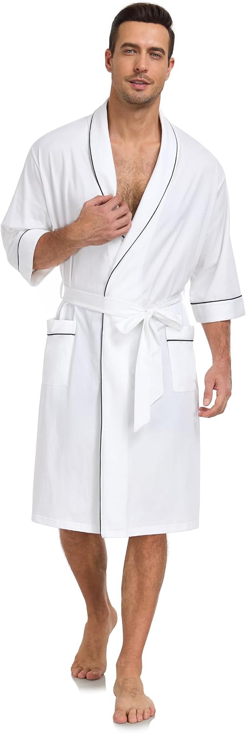 COLORFULLEAF Men's 100% Cotton Robe Lightweight Summer Short Bathrobe