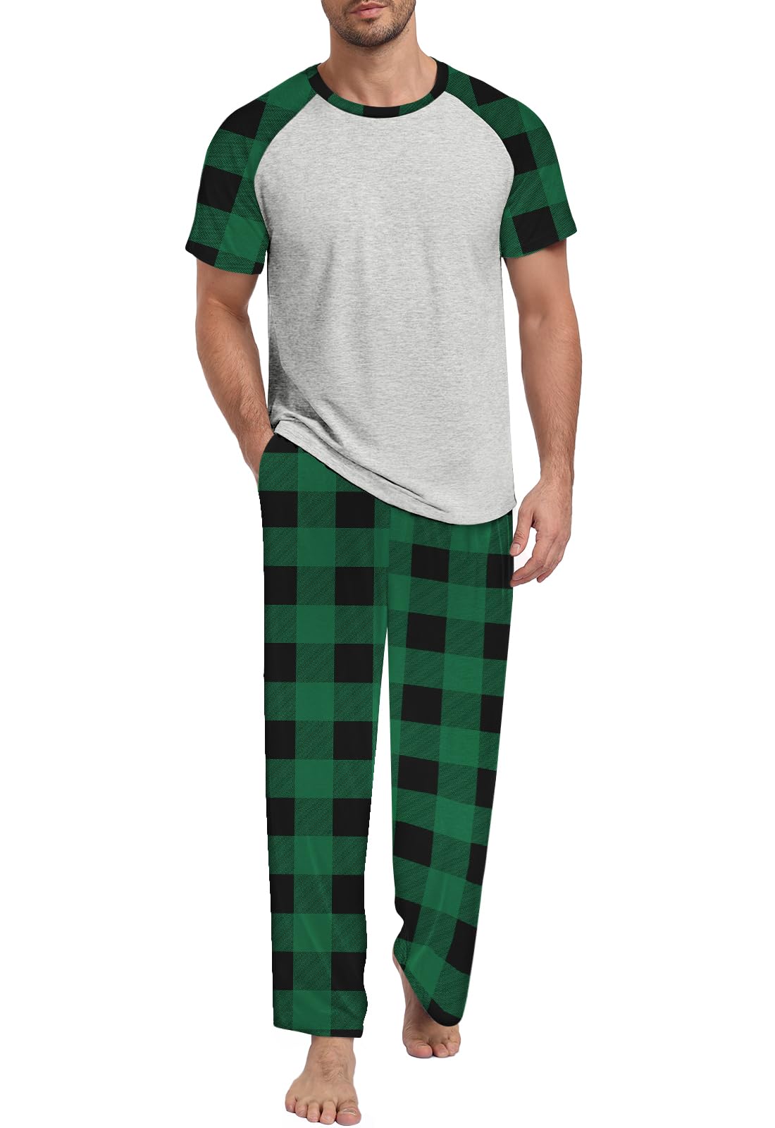 Yincro Mens Pajamas Set Lightweight Loungewear Short Sleeve Sleepwear S-3XL