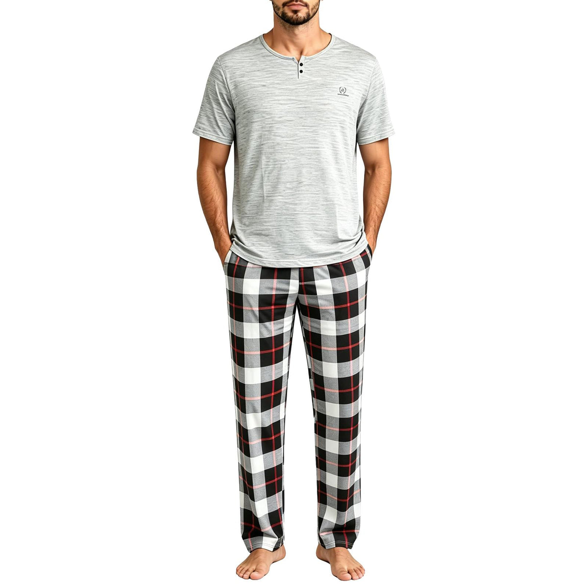 Men's Pajama Lounge Set - Soft 2 Piece Sleepwear with Pockets