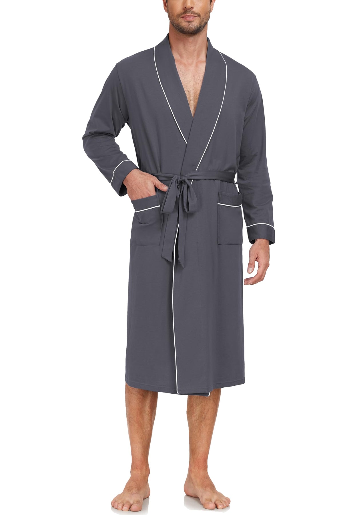 EA'S SECRET Men's 100% Cotton Robes Lightweight Long Sleeve Kimono Bathrobe Soft Over the Knee Sleepwear