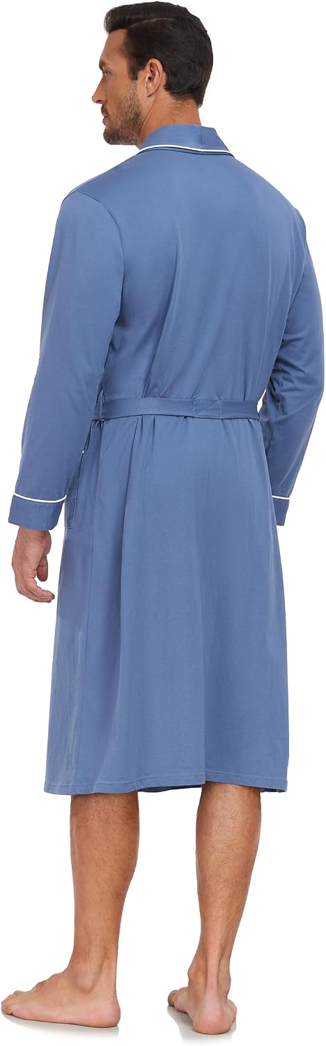 EA'S SECRET Men's 100% Cotton Robes Lightweight Long Sleeve Kimono Bathrobe Soft Over the Knee Sleepwear