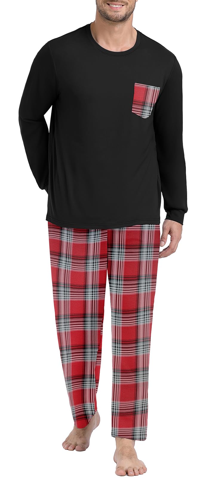 PrinStory Men's Pajama Sets Loungewear Sleepwear Pjs Lightweight Long Sleeve Shirts and Bottoms Soft Comfy Sleep Sets S-4XL