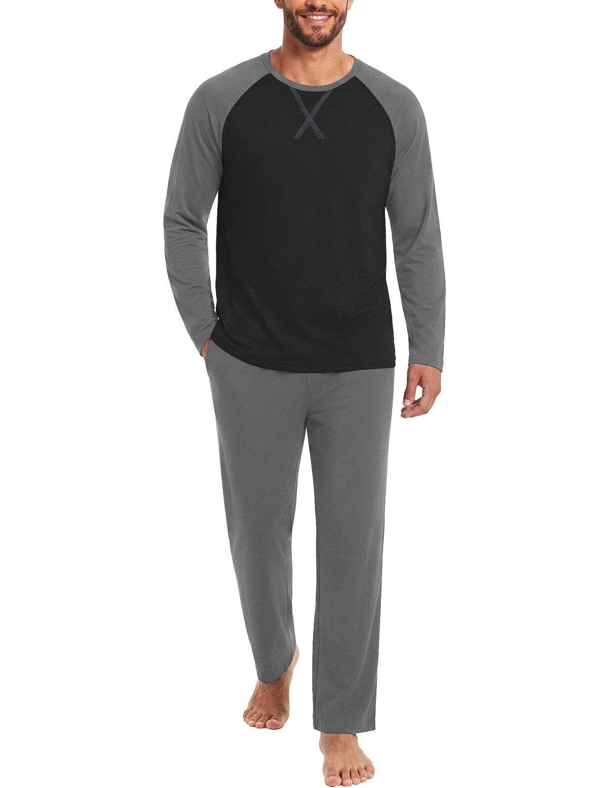 Ekouaer Mens Pajama Set Long Sleeve PJs Lightweight Sleepwear with Pockets