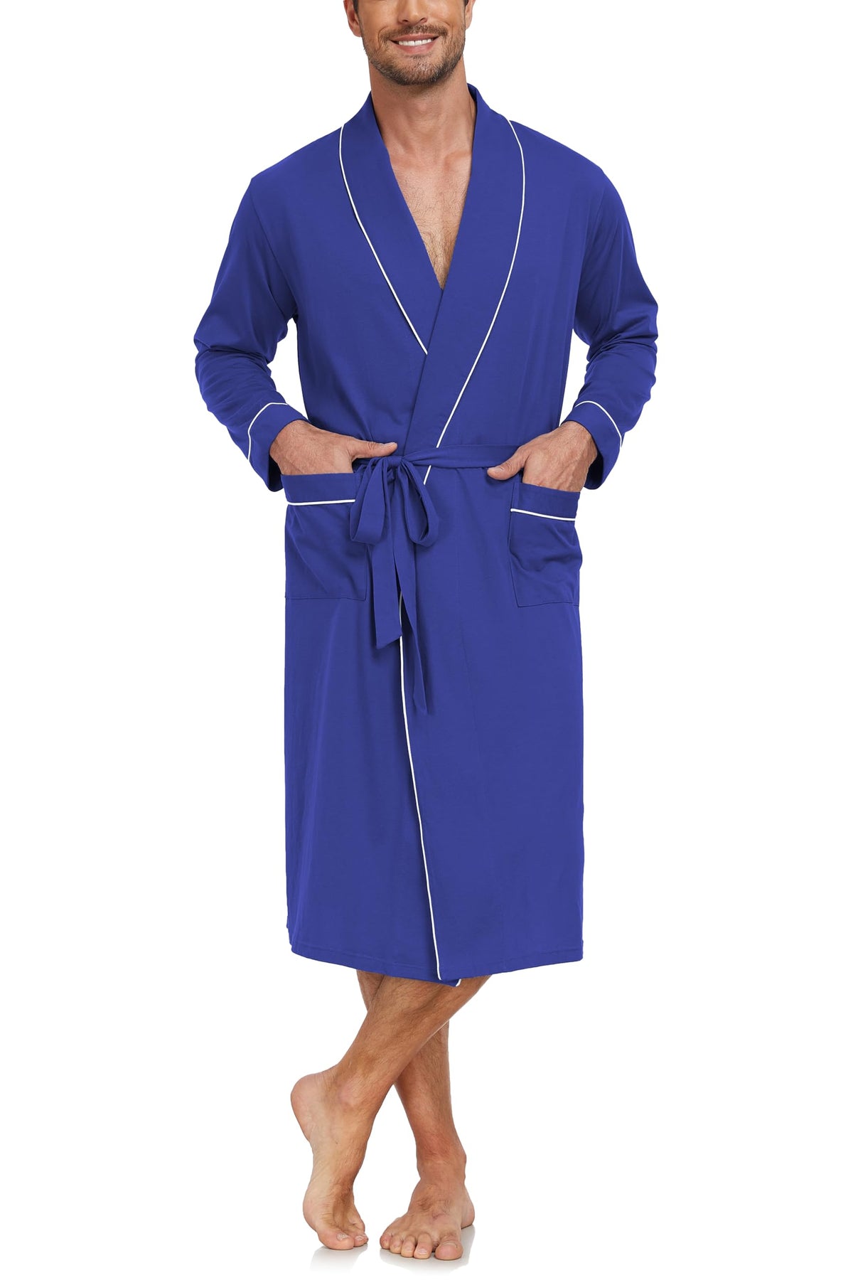 EA'S SECRET Men's 100% Cotton Robes Lightweight Long Sleeve Kimono Bathrobe Soft Over the Knee Sleepwear