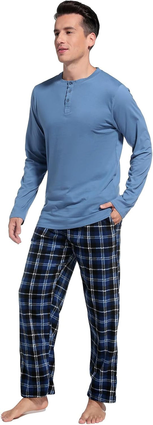 DG Hill Mens Pajama Pants - Pajamas Set Flannel PJ Pants for Men Cotton Top