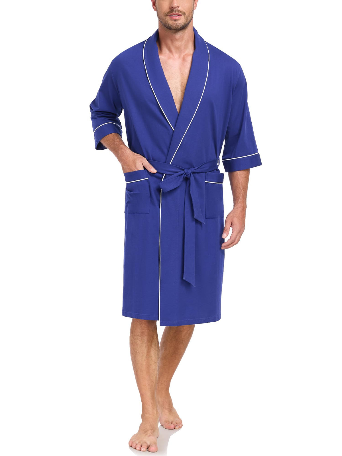 COLORFULLEAF Men's 100% Cotton Robe Lightweight Summer Short Bathrobe