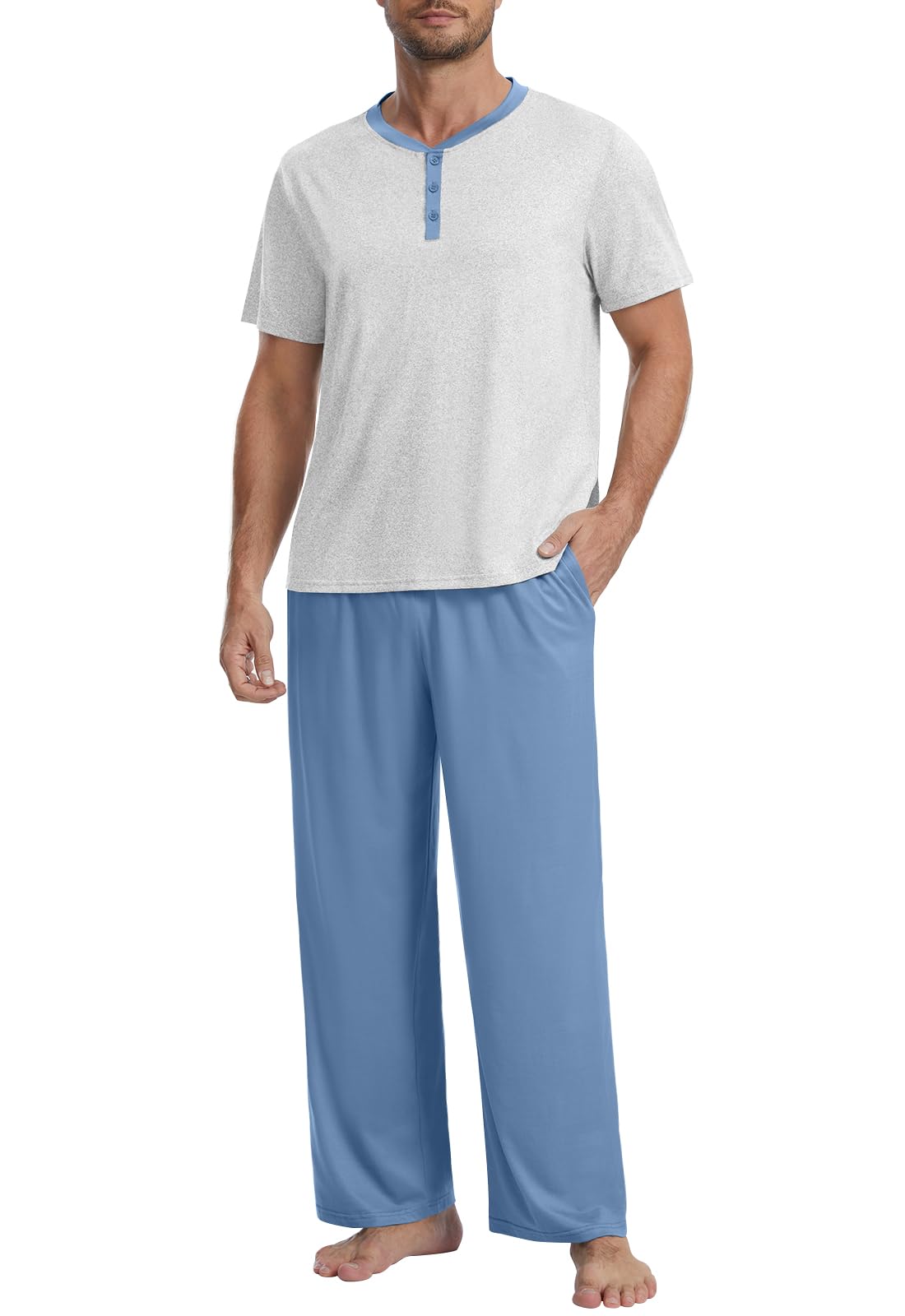 Mens Pajamas Set Henley Neckline Lightweight Sleepwear Pjs S-3XL