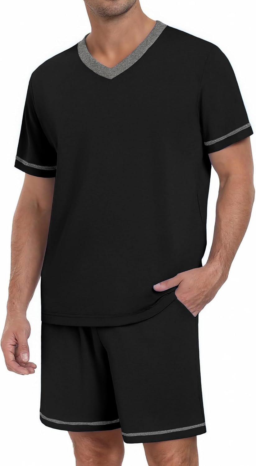 Ekouaer Men's Pajama Sets Shorts Short Sleeve Pj Sets Loungewear Lightweight Lounge Sets with Pockets