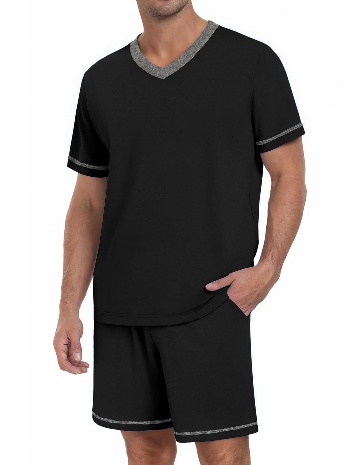 Ekouaer Men's Pajama Sets Shorts Short Sleeve Pj Sets Loungewear Lightweight Lounge Sets with Pockets