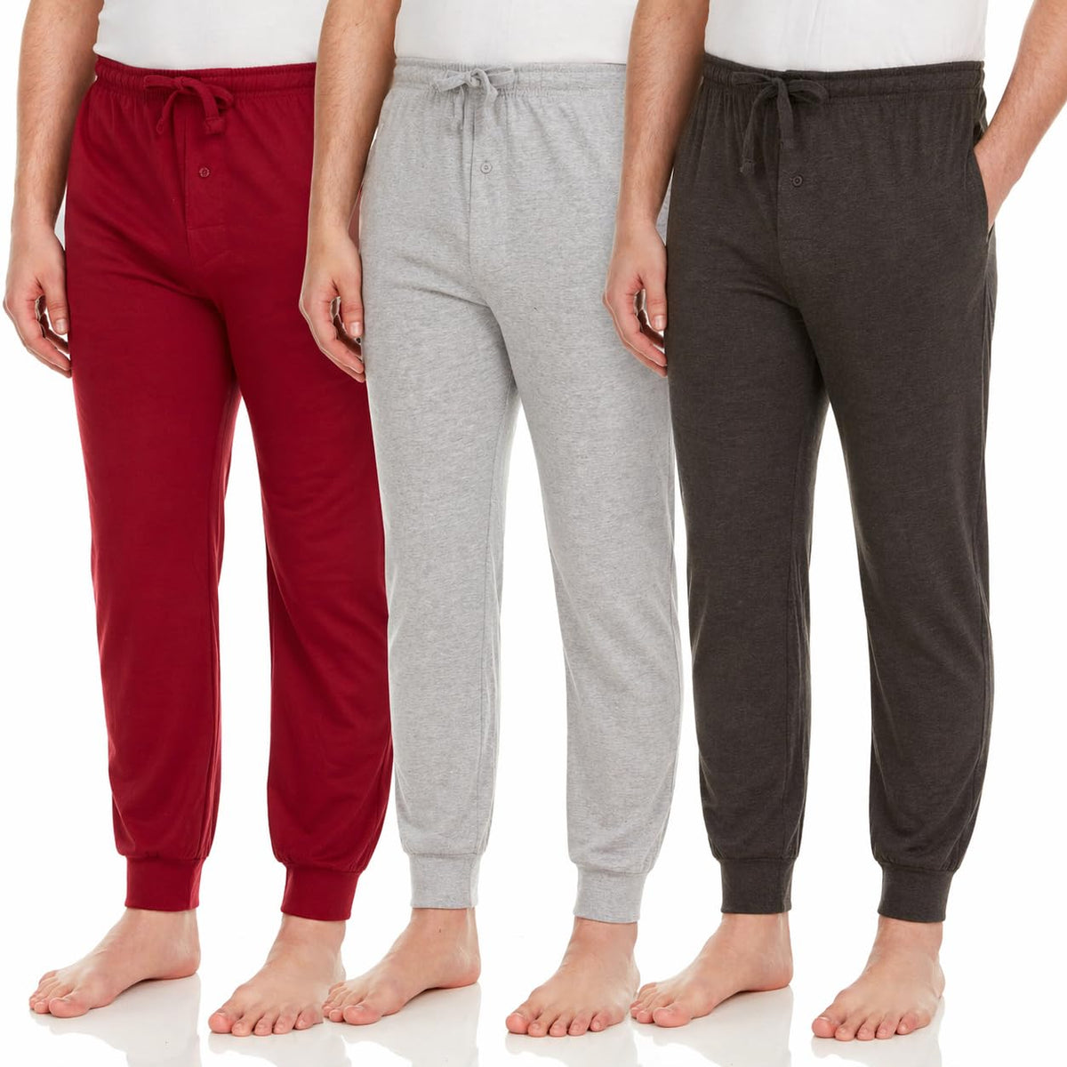 DARESAY Mens Pajama Pants 3 Pack – Soft Knit Lounge Sleepwear with Pockets, Elastic Waist & Drawstring, Up to 3XL
