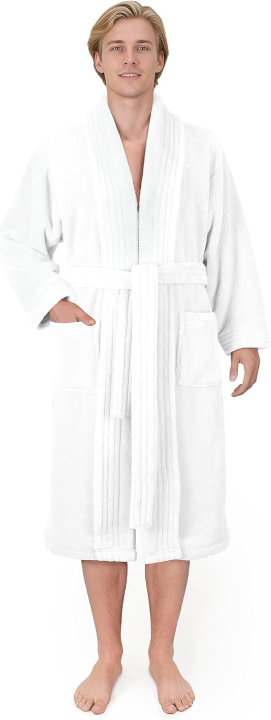 American Soft Linen Luxury Men’s Fleece Bathrobe Soft Warm Lightweight Plush Robe for Men Cozy Absorbent Spa Hotel Quality