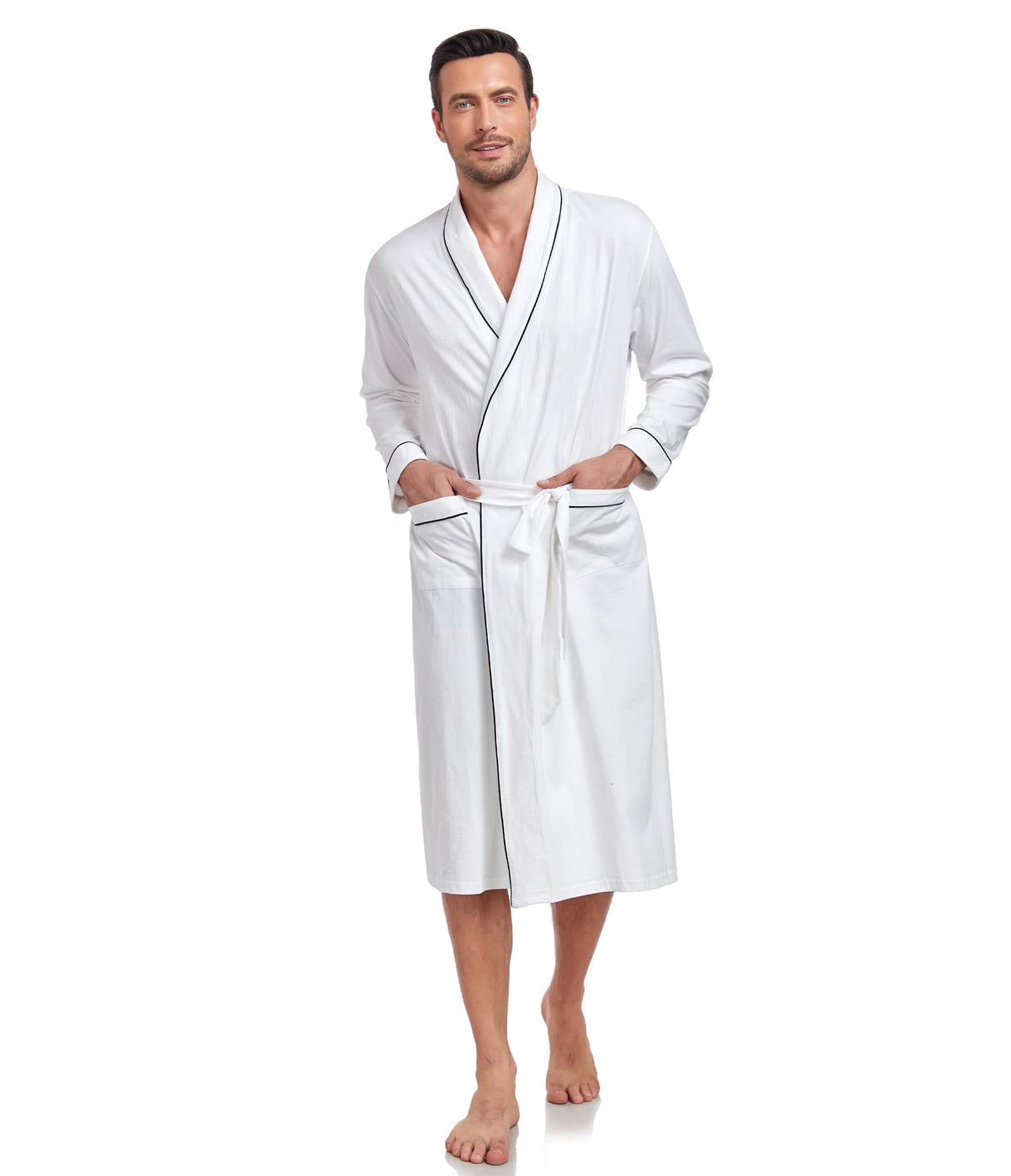 CF Mens Cotton Robe Lightweight Bathrobes Soft Long Robe Kimono Bathrobe