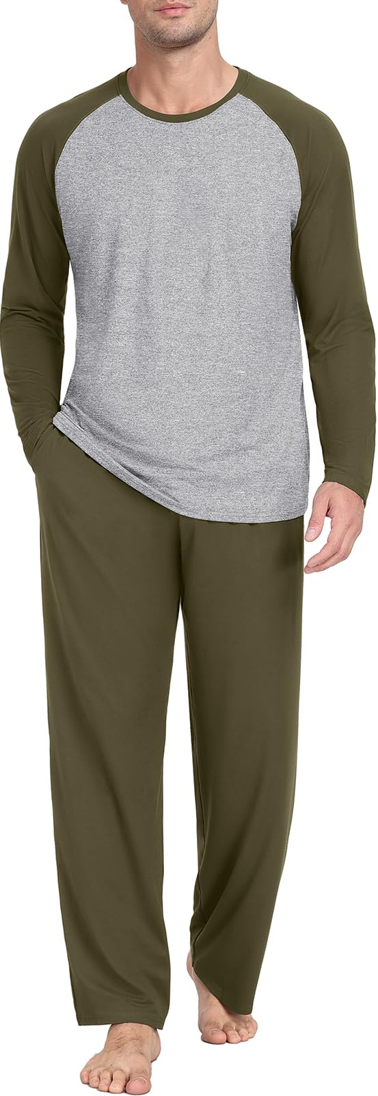 PrinStory Men's Pajama Sets Loungewear Sleepwear Pjs Lightweight Long Sleeve Shirts and Bottoms Soft Comfy Sleep Sets S-4XL