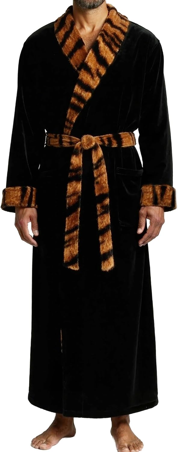 Men's Plush Fleece Robe, Warm Full Length Bathrobe, Big & Tall