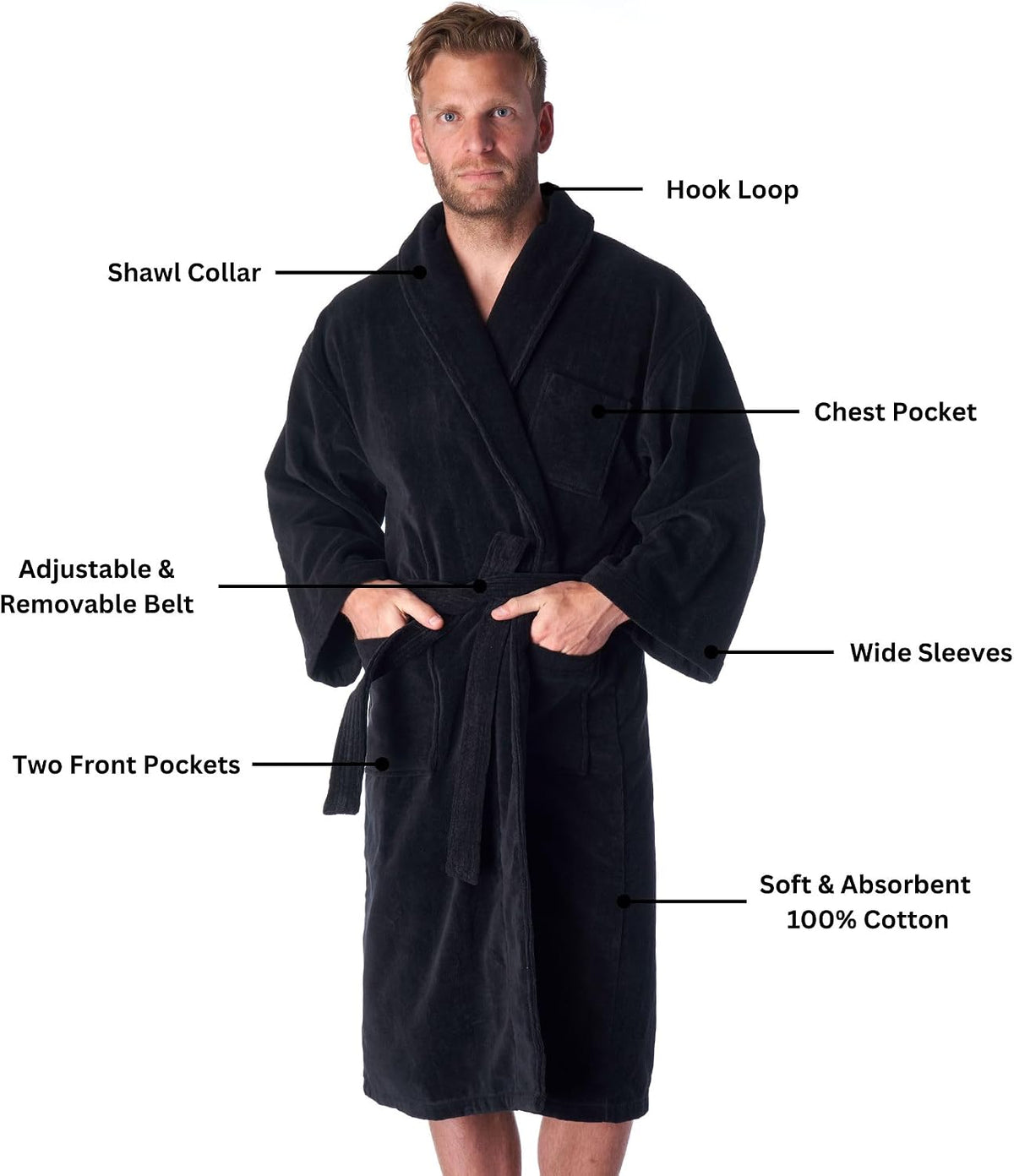 Alpine Swiss Pure Cotton Mens Terry Cloth Bathrobe Super Absorbent Spa Robe