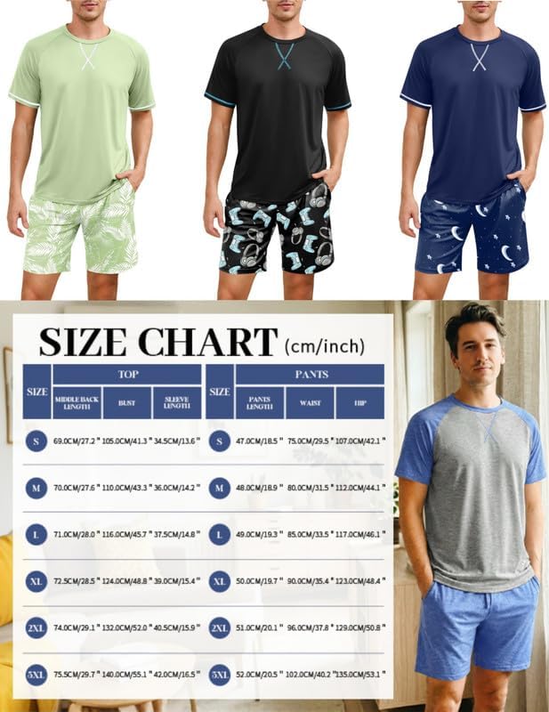 Marvmys Mens Pajama Set Cotton Summer Pjs Short Sleeve Sleepwear Lightweight Pajamas 2 Pieces Loungewear with Pockets S-2XL