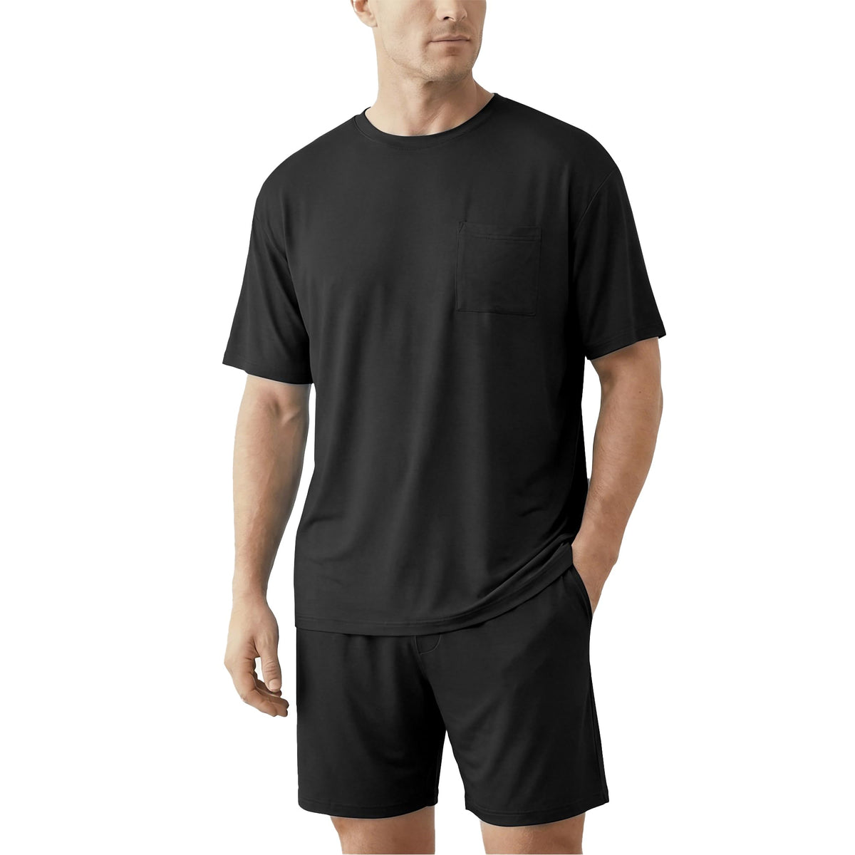 Mens Pajamas Set Cooling Viscose Made from Bamboo: Short Sleeve Shirt and Shorts, Soft Sleepwear Loungewear Summer