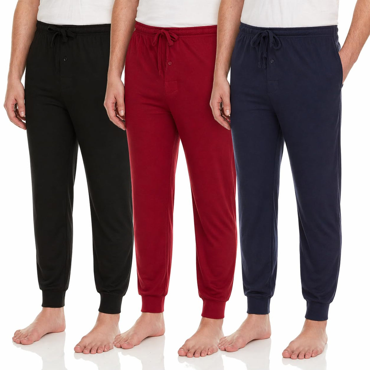 DARESAY Mens Pajama Pants 3 Pack – Soft Knit Lounge Sleepwear with Pockets, Elastic Waist & Drawstring, Up to 3XL